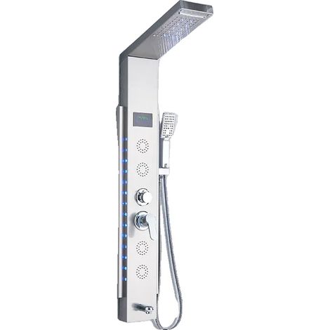 Système de douche, affichage de température LED, douchette cascade et pluie, brossé (1/2)