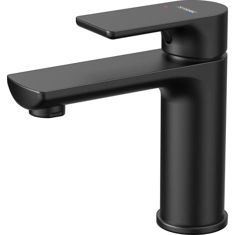 Bathroom Faucet, Washbasin Tap, Basin Mixer Tap, Single Lever Basin Mixer Tap, Ceramic Valve Insert, Brass, Conexión EU 3/8″ (Matte Black) (1/5)