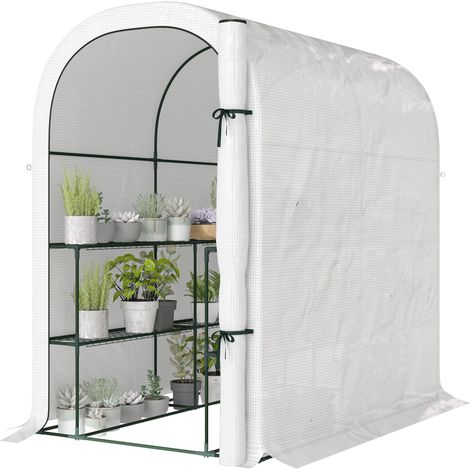 Gartenschrank mit 2 Ebenen und Schiebetür, Stahl und Polyethylen, 123 x 187 x 189 cm, Weiß