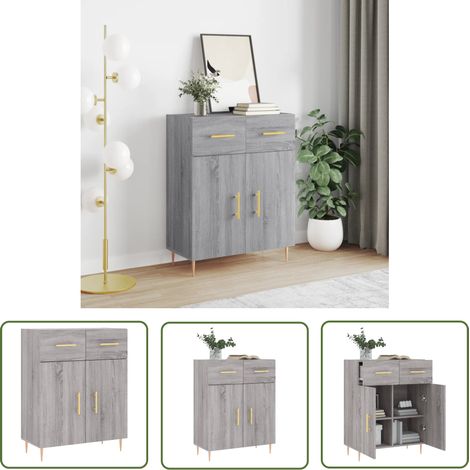 The Living Store Buffet sonoma gris 69,5x34x90 cm bois d'ingénierie - Buffet Design Moderne - Buffet Rangement - Buffet Cuisine - Armoire Murale - Meuble Tv (1/5)