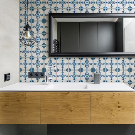 Sticker Mural Carrelage adhésif Cuisine Salle de Bain - 24 STICKERS CARREAUX DE CIMENT DELFT DORDRECHT - 24stickers15x15cm (1/5)