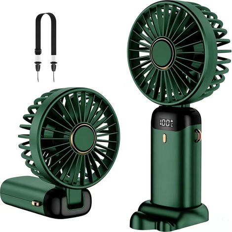 Ventilateur USB rechargeable – 4200mAh – 5 vitesses – LED – Moteur silencieux – 190g – 5 pales – Autonomie 13h – À main, cou, bureau – Protection amovible (1/4)