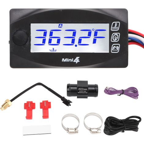 Jauge de température d'eau LCD bleu moto avec faisceau de raccordement 3 voies thermomètre 22mm/0.87in (1/5)