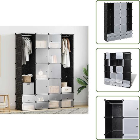 Armario para sala - vidaXl Armario modular 18 compartimentos negro y blanco 37x146x180,5cm - Armario para pasillo
