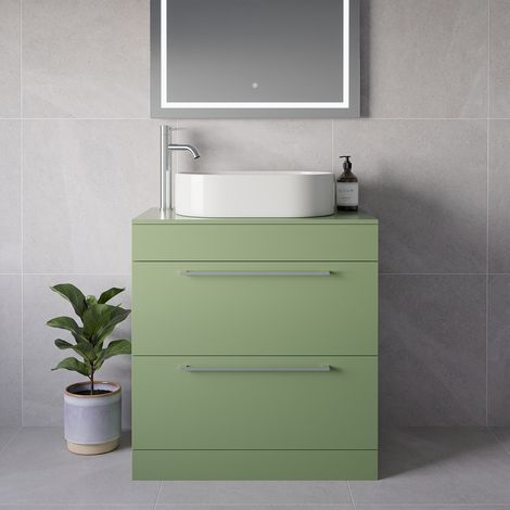 Napoli 460 Olive Green 800mm 2 Drawer Vanity Unit for Countertop Basins - 800mm - Chrome 480mm Handle