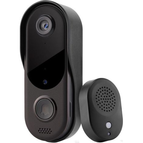 Sonnette vidéo sans fil avec caméra, étanche, résolution 1080p, interphone vidéo sans fil à piles avec sonnerie, audio bidirectionnel, vision nocturne infrarouge et détection de personnes par détecteu (1/4)