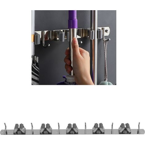 481 g, 5 Clips, 6 Haken, aufsteckbarer Edelstahl-Mopphalter für Badmopps und Besen (kein Bohren erforderlich). (1/5)