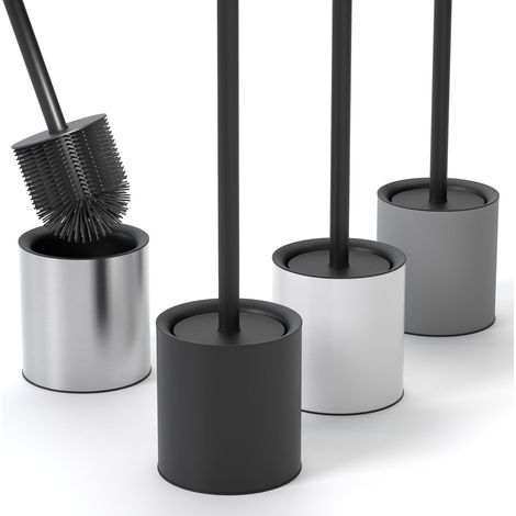 Silicone Stainless Steel Toilet Brush - Antibacterial Toilet Brush with Stylish Toilet Brush Holder - Design Toilet Brush Silicone with Splash Guard - Toilet Brush (Black) (1/5)