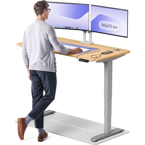 Desktronic Bureau assis debout HomePro - 140x70cm - Gris/Chêne