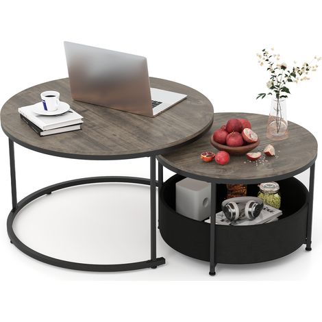 COSTWAY Round Coffee Table Set of 2 80 & 60 CM Circle Cocktail Table-Grey (1/5)