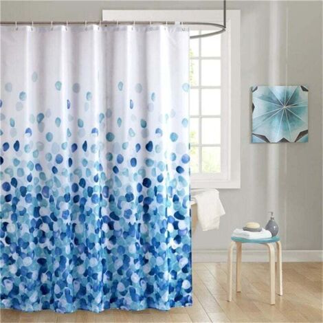 Bleu Rideau de Douche 180x180 cm, Tissu Polyester Imperméable Anti Moisissure Lavable Machine Décoratif Long Baignoire Salle de Bain Rideau, Pétales Fleur Floral