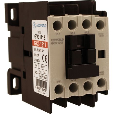 Contattore Motore 3P 3M, Teleruttore Trifase Industriale AC 380V 3NO, Bobina 220V AC, Contatto Ausiliare 1NO+1NC, IP20 (12A)
