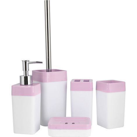 Bathroom Set - 5 Pieces - Toothbrush Holder Soap Dish Rinse Cup Liquid Dispenser Toilet Brush - Plastic And Stainless Steel - For Home Bathroom (1/5)