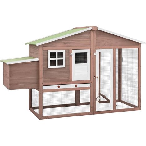 Poulailler avec nichoir 191 x 67 x 117 cm bois de sapin massif moka et blanc (1/5)