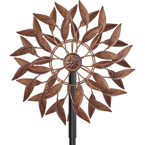 Wind Spinner Metal Kinetic Sculpture, Garden Decoration with Rotating, Adjustable Height with 5 Pointed Base, Rust-Resistant, Large Format (Rust) (1/5)