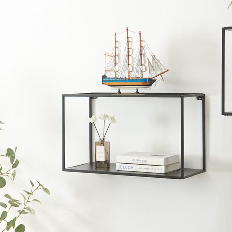 Mensola da Parete Notodden Telaio Rettangolare 60 x 25 x 35 cm Acciaio Nero [en.casa] (1/5)