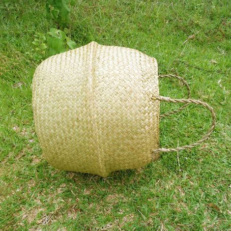 Panier à fleurs tressé en herbe de mer, pot de fleur tressé, panier de rangement bureau, cache-pot plante (1/2)