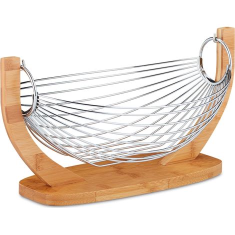 Corbeille à fruits hamac suspendu design original cuisine 40 x 25 x 25 cm en bambou inox (1/5)
