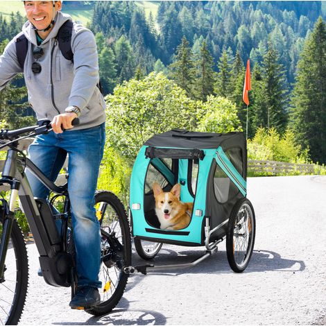 Remolque de bicicleta plegable para perro 130 x 73 x 90 cm, carga 30 kg, verde DESVIAE (1/5)