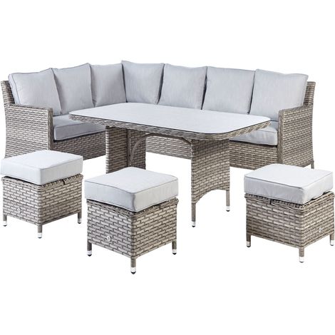 Garden Lounge Set with Table and Ottoman 9 Seater LACONA Right Hand PE Rattan Light Grey