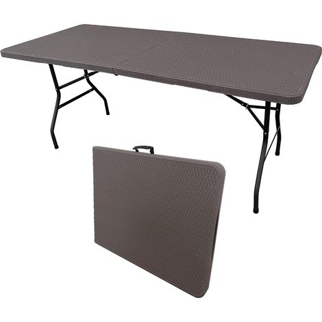 Mesa Plegable Solid Efecto Ratan Oscuro 180cm Portátil Camping Catering Normativa Uso Público Interior Exterior Tablero HDPE 3,5cm Capacidad 6/8 pers. Carga 150 kg THW