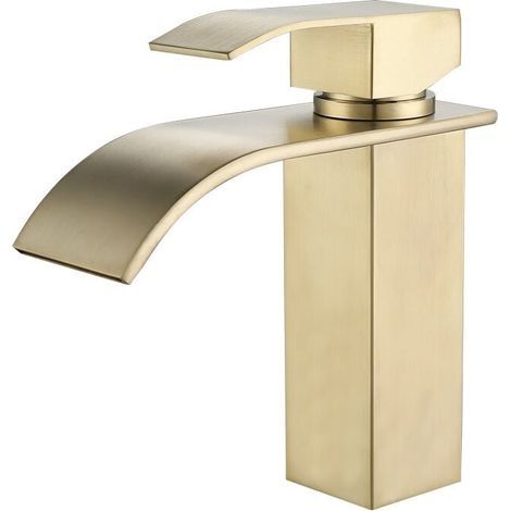 Robinet de Lavabo Cascade pour Salle de Bain, Mitigeur de Lavabo Vasque Robinetterie Cascade avec Bec Grand en Acier Inox, Or Brossé (1/4)