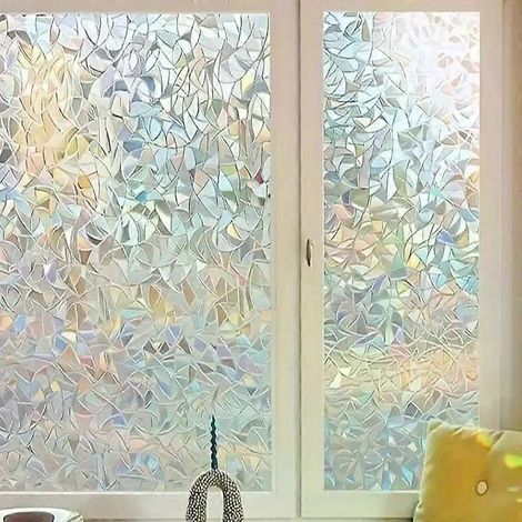 Film de protection solaire électrostatique à motif géométrique en croissant coloré (1 pièce) pour vitres, idéal pour la décoration de bureau, chambre, salle de bain et maison. (1/4)
