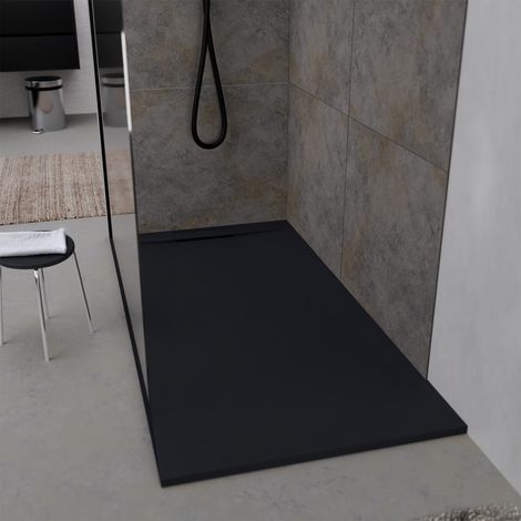 Piatto doccia 180x90x3 cm in polibetone nero opaco effetto pietra - Ritagliabile - LIANA (1/5)