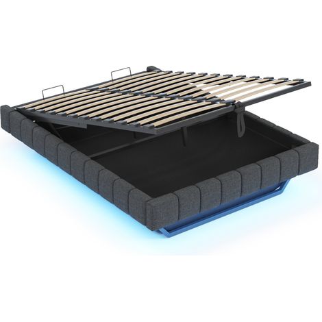 Cama tapizada 160x200 cm con almacenaje hidráulico y LED gris HOMVRA (1/5)