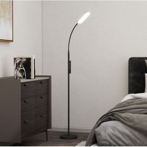 Lámpara de pie LED regulable 175 cm, mando a distancia, táctil, cuello de cisne 360°, negro DESVIAE (1/5)