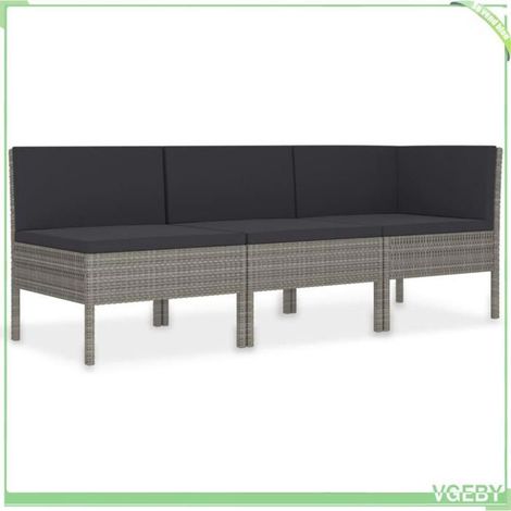 Salon de jardin 3 pcs - FAFEICY - Résine tressée - Gris - Coussins déhoussables - Structure acier (1/5)