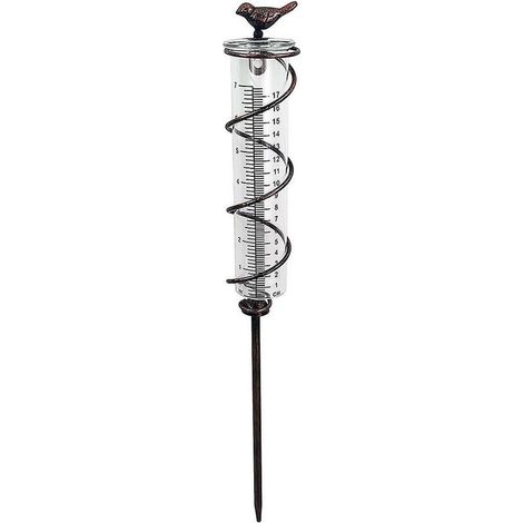 Jauge de Pluie - En Fer Forgé avec Tube en Verre Spiralé - Pour Jardin, Terrasse et Pelouse - 40 cm - 1 Pièce