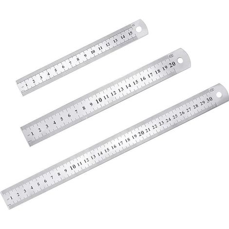 Pieces Precision Stainless Steel Straight Ruler Kit 15cm (6''), 20cm (8''), 30cm (12'') Silver Stainless Steel Ruler (1/5)