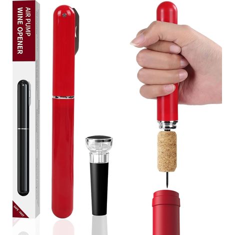 2-en-1 Tire-Bouchon Pompe à Air, Ouvre Bouteille avec Coupe-Capsule et Bouchon Bouteille, Portable Vin Accessoire pour Voyage, Fête, Mariage, Cadeau pour les Amateurs de Vin - Rouge (1/5)