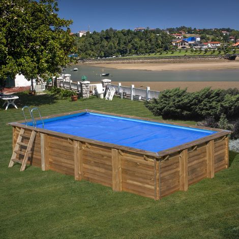 Bâche été à bulles pour piscine bois rectangulaire MARBELLA 2 de dimensions intérieures 3,73 x 2,23m - Couleur bleu