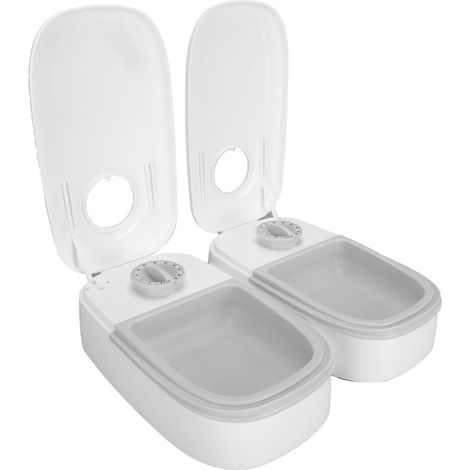 Distributeur automatique de croquettes pour 2 repas, grande capacité, minuterie intelligente, pour chiens et chats, nourriture sèche ou semi-humide, gris (1/5)