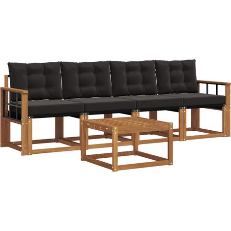 Conjunto de sofás de exterior con cojín 5 pcs Natural y negro vidaXL