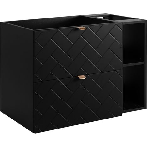 Rodan Waschbeckenunterschrank 80 cm, Schwarz Matt, 46 x 80 x 60,7 cm, ohne Waschtischplatte, mit Badregal, feuchtraumgeeignet, Badmöbel