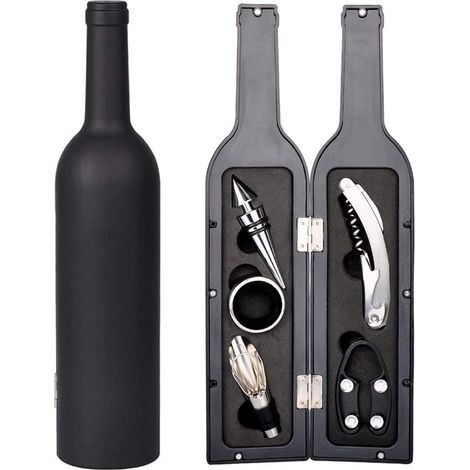 Set Abrelatas Vino - 5 Piezas - Sacacorchos Multifunción - Cortador de Envoltura - Vertedor - Tapón - Anillo Antigoteo - Forma Botella (1/5)