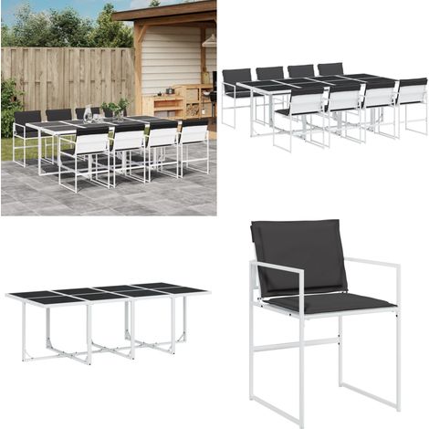 Set da Pranzo da Giardino 9 pz con Cuscini Bianco in Textilene - Sedie da giardino - Tavolo da giardino