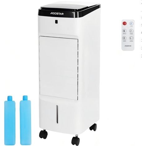 Refroidisseur d'air Aigostar 60W, 3 vitesses, réservoir de 3,5 L, minuterie 12 h, écran tactile, glacière portable à roulettes