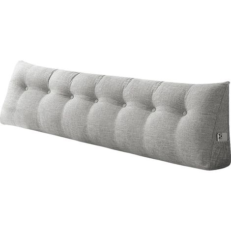 Cojín de lectura, soporte lumbar, suave algodón y lino, gris claro, 160 x 50 x 20 cm. (1/2)
