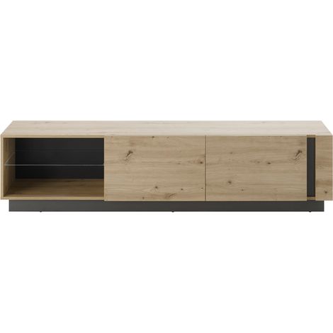 Großes TV-Lowboard CARDIFF-61 in Eiche Artisan Nb. mit Absetzungen in Graphit grau, B/H/T: ca. 188/46/40 cm (1/5)