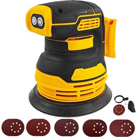 Brushless Random Orbital Sander for 20V Battery Brushelss 5" Electric Random Sander with 20pcs 125mm Sandpapers, 3 Speed Rotation, 8 Holes (1/5)