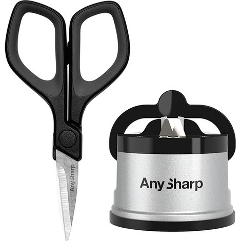 Anysharp Classic Silberner Messerschärfer + Mini-Schere für Küchenmesser, multifunktional