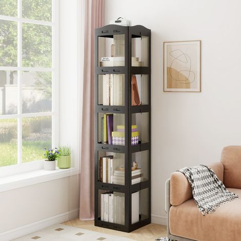 Bibliothèque Pliante Rotative Étagère Tournante à 360° Bibliothèque à 5 Niveaux Étagère d'Angle Haute Organisateur de Rangement Noir (1/3)