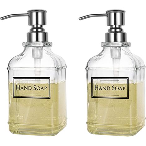 Distributeur de Savon - Verre - Pompe Acier Inoxydable 304 - Cuisine Salle de Bain Bureau - 300 ml (1/5)