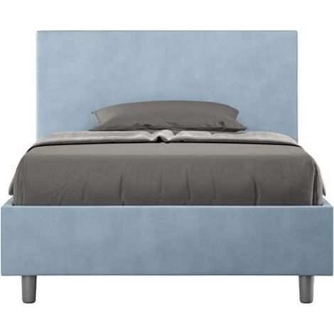 Letto singolo con rete imbottito 100x200 microfibra azzurro Adele (1/4)