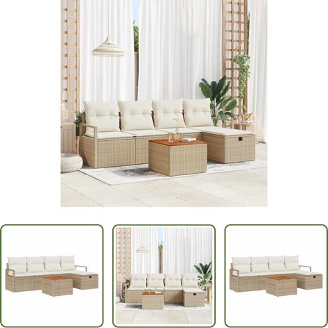 Gartentisch -  Gartensofa-set mit Kissen mit Speicher 6 pcs Beige Poly Rattan (1/5)