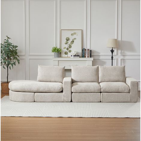 Sofá chaise longue modular de cuatro piezas en beige OKMYHOME (1/5)